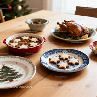 Holiday Table Set with Star Cookies and Roasted Chicken