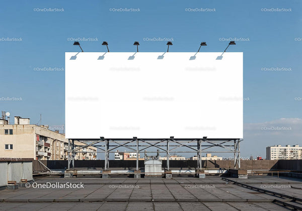 Empty large billboard on urban rooftop at clear sky JPG Mockup Image