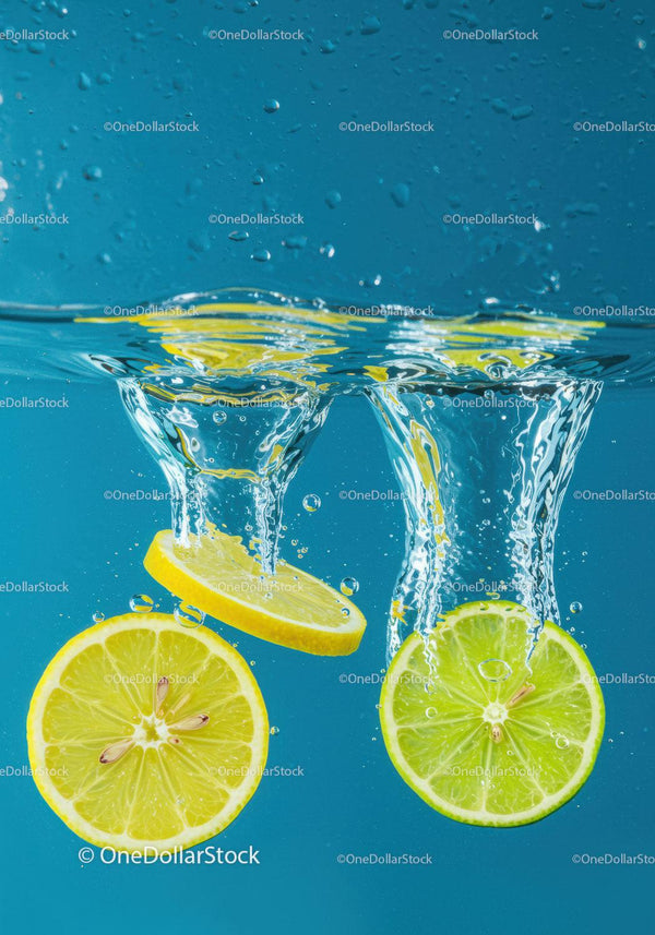 Fresh Lemon and Lime Slices Splash in Water