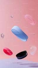 Colorful Makeup Sponges Floating on Pink Background for Beauty Scene