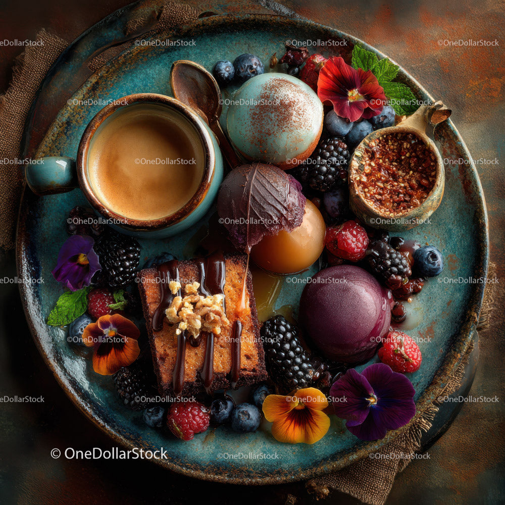 Delicious Gourmet Dessert Plate with Macarons and Berries