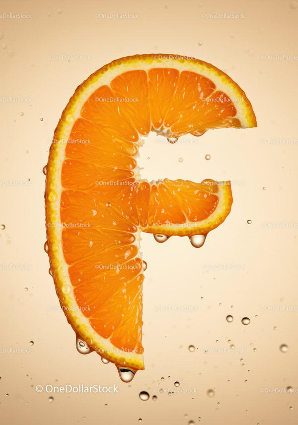 Fresh orange slice with water droplets close up