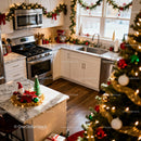 Cozy modern kitchen decorated for Christmas celebration