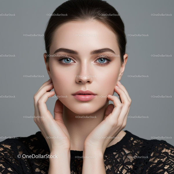 Elegancka Kobieta z Niebieskimi Oczyma i Czystą Cerą w Studio