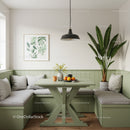 Modern Kitchen Nook with Green Bench Seating and Indoor Plant