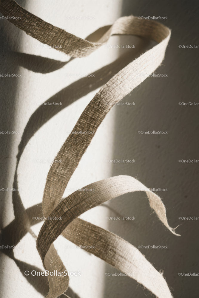 Textured beige fabric strips with artistic shadows and organic feel