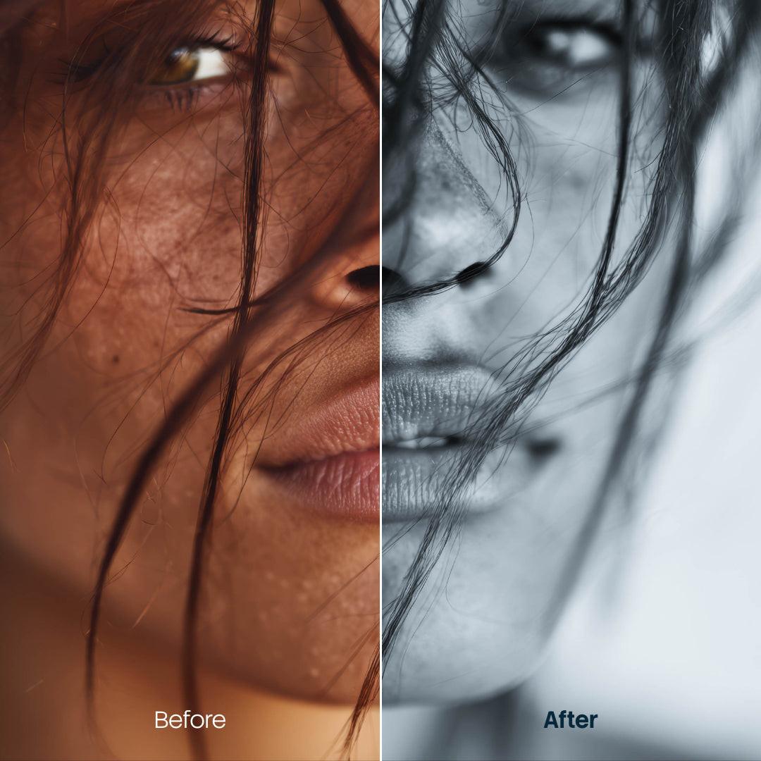 monochrome photography edit with BW Portraits Blue Lightroom presets