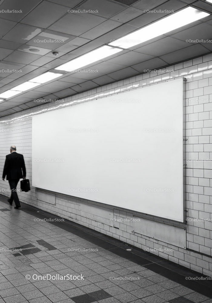 Minimalist Subway Tunnel with Tiled Walls and Modern Lighting