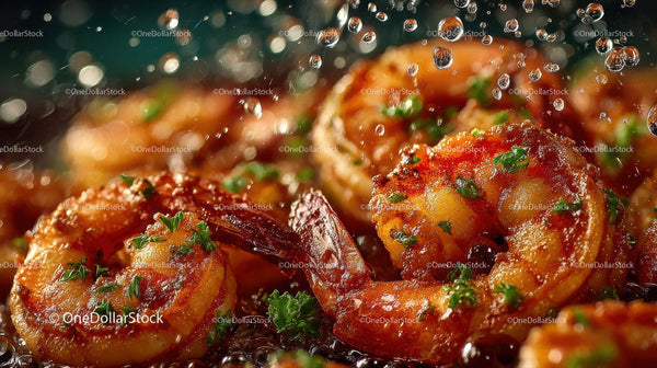 Close-up of Crispy Fried Shrimp Garnished with Parsley