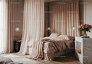 Cozy bedroom with soft curtains and delicate lighting