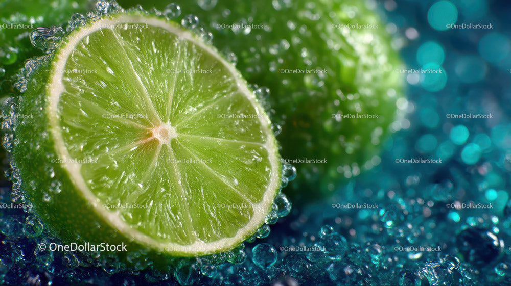 Świeży plaster limonki z bąbelkami w intensywnym zielonym kolorze