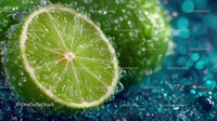Fresh Lime Slice with Bubbles in Vibrant Green Color