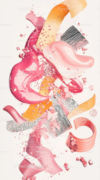 Colorful Makeup Art with Pink Lipstick and Cream Blush Splash