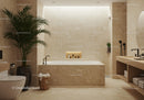 Modern Bathroom with Beige Tiles and Black Fixtures for Relaxation