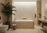 Modern Bathroom with Beige Tiles and Black Fixtures for Relaxation
