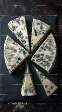 Blue Cheese on Black Slate with Herbs and Sliced Display