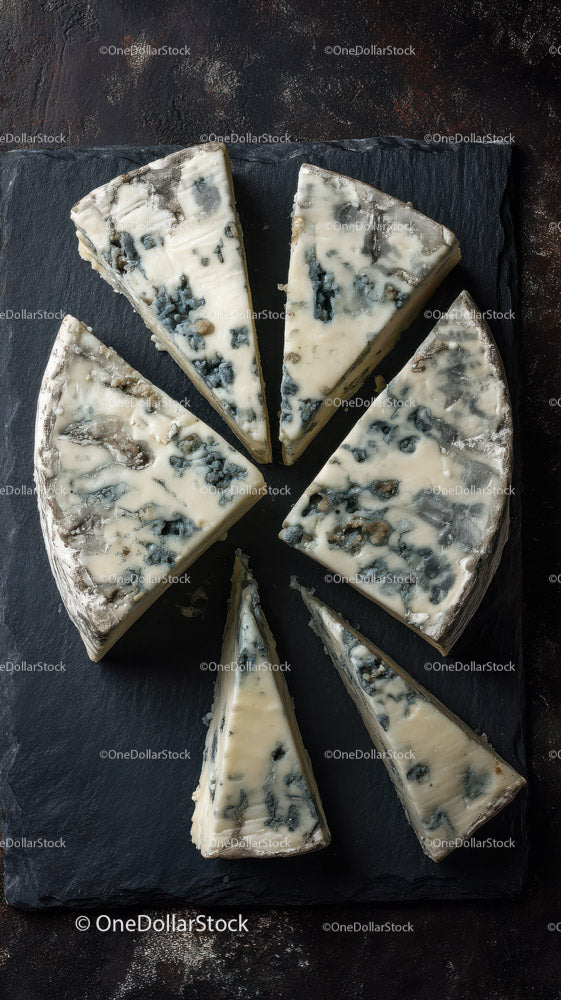Blue Cheese on Black Slate with Herbs and Sliced Display