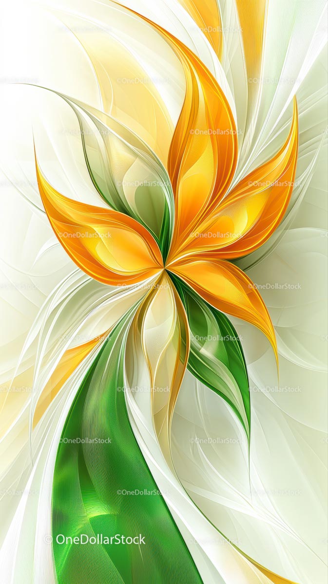 Dynamic Abstract Floral Design with Green and Orange Swirls
