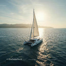 Luxury Sailing Yacht Riding Calm Ocean at Sunset