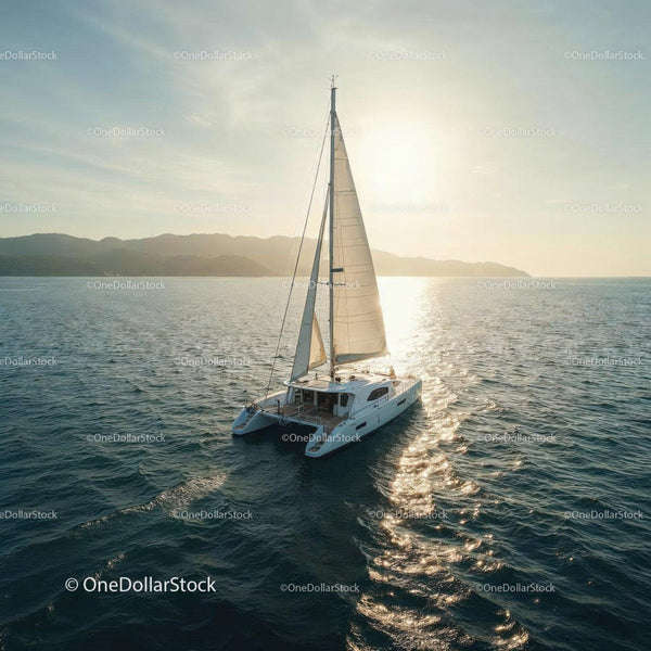 Luxury Sailing Yacht Riding Calm Ocean at Sunset