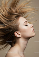 Profile of serene woman with flowing blonde hair
