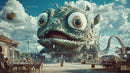 Giant Dinosaur Monster in Surreal Urban Scene