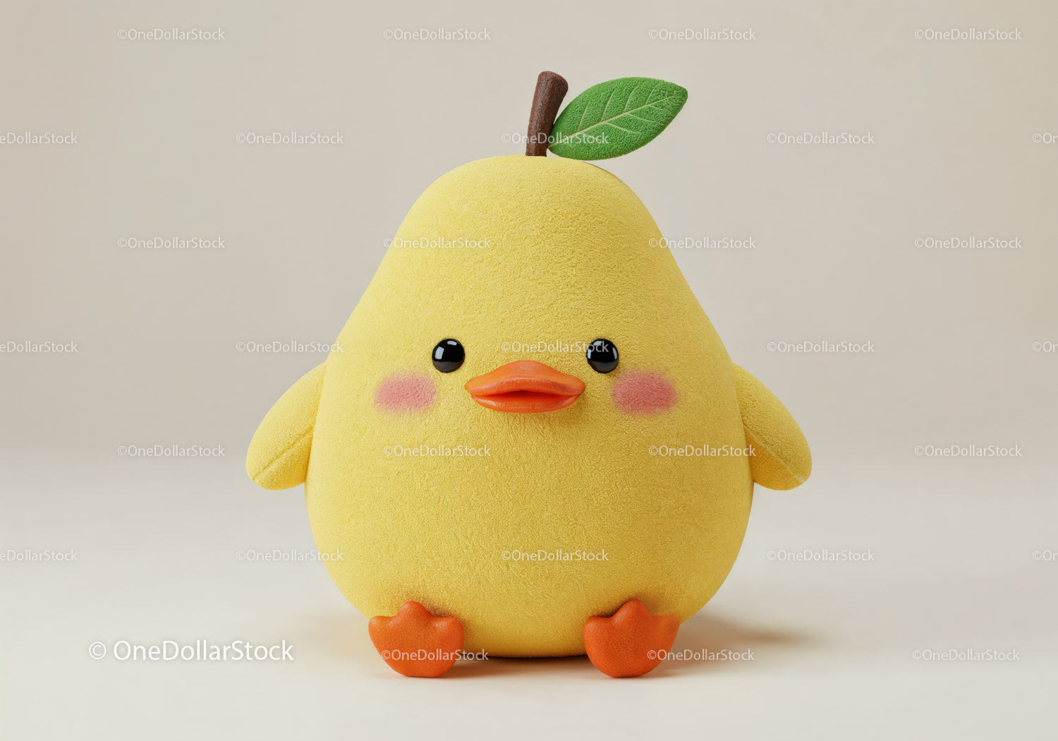 Yellow Plush Duck Toy with Green Leaf and Orange Beak