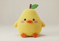 Yellow Plush Duck Toy with Green Leaf and Orange Beak