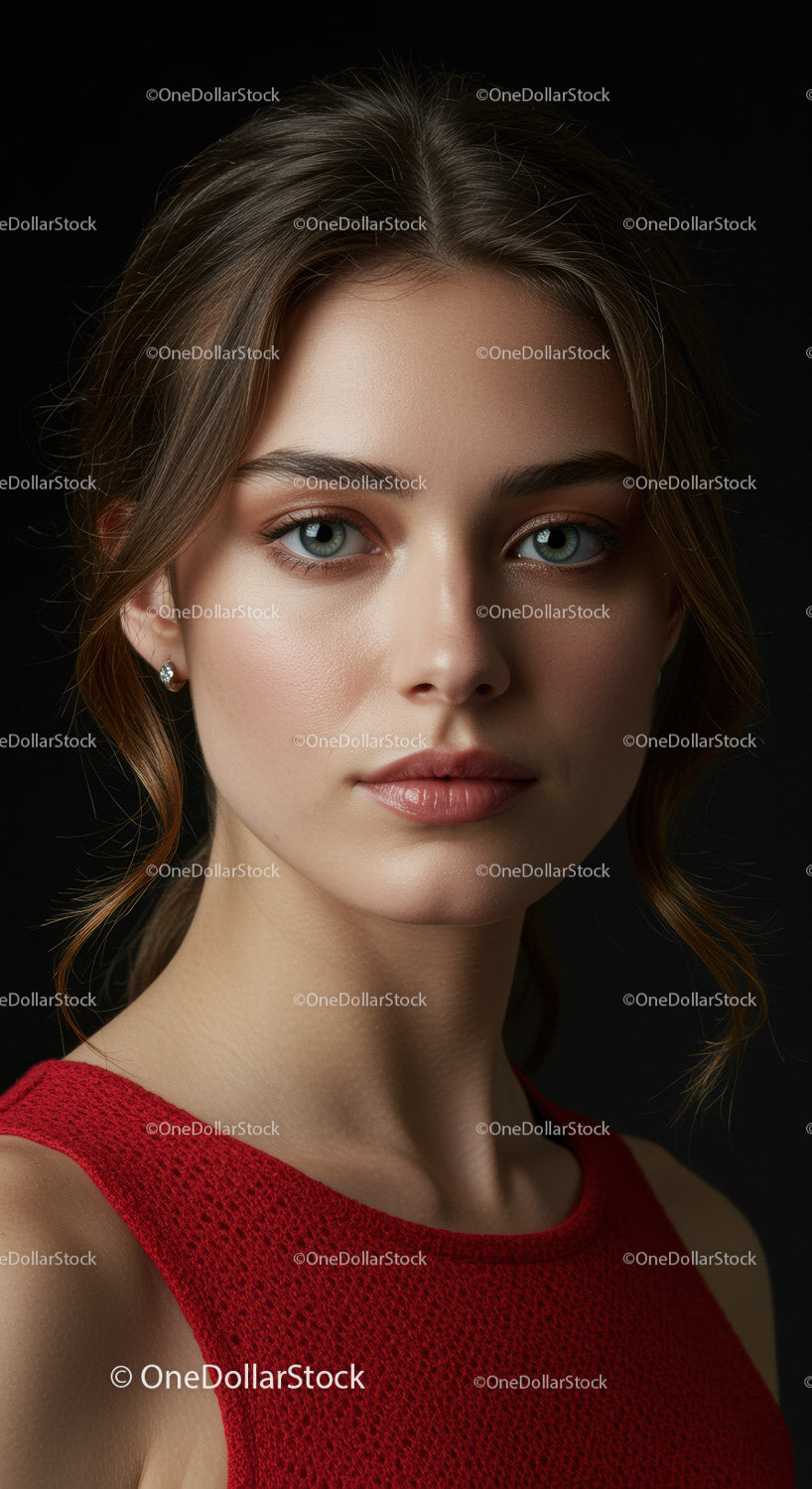 Elegant Young Woman Portrait with Blue Eyes in Studio Lighting