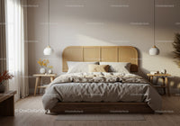Cozy bedroom with natural textures and warm lighting