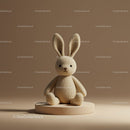 Soft Plush Bunny Sitting on Round Pedestal in Warm Light
