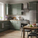 Modern Green Kitchen with Wooden Countertop and Stainless Steel Appliances