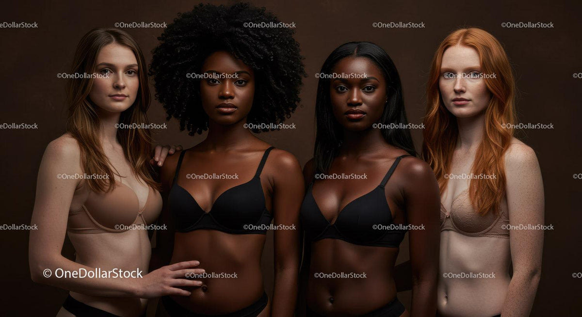Diverse women confidently posing in lingerie studio