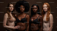 Diverse women confidently posing in lingerie studio