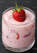 Fresh strawberry yogurt dessert in clear glass cup