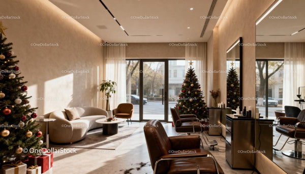 Cozy salon interior with Christmas decorations and natural light