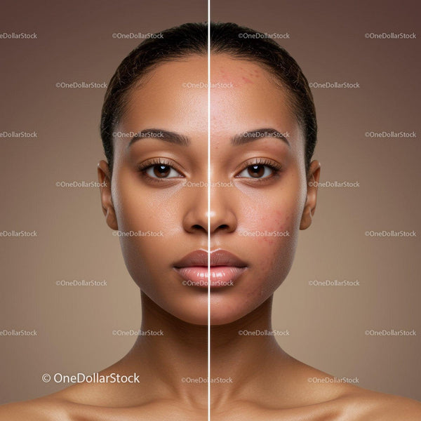 Portrait of a Woman with Acne Scars and Clear Skin Showing Skin Improvement