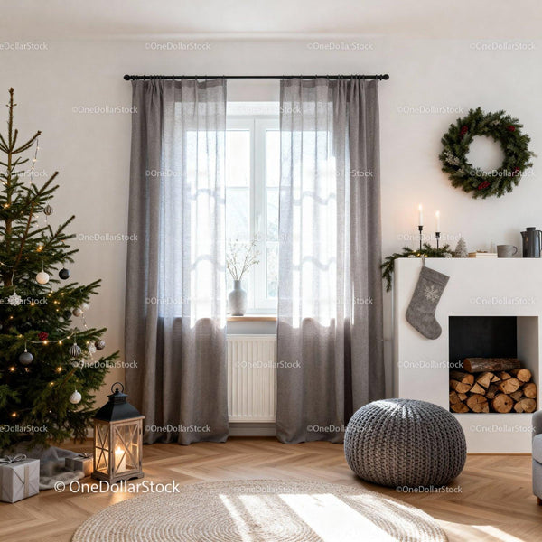 Cozy Christmas living room with soft natural light