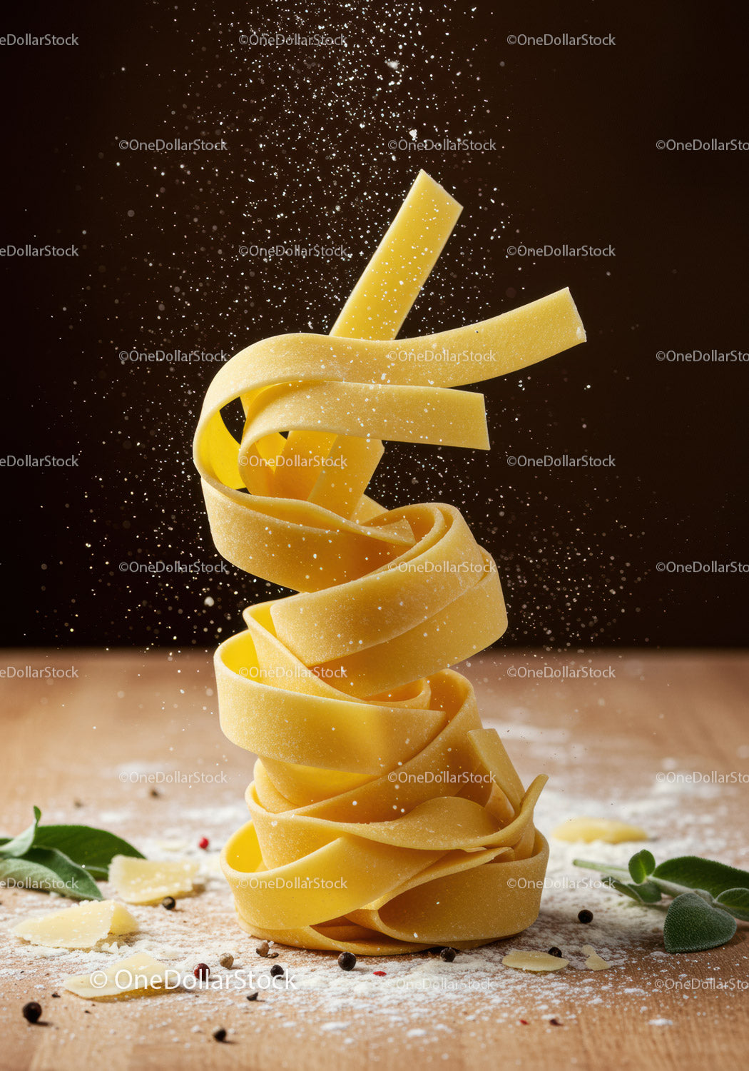 Posypywanie mąką świeżego makaronu tagliatelle