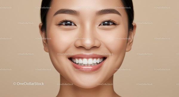 Close up of smiling woman with flawless skin and bright teeth