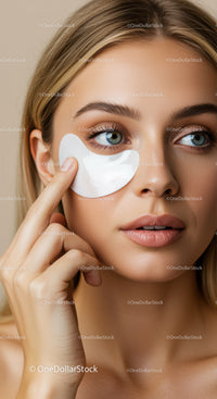 Close-Up of Woman Applying Under-Eye Hydrating Patch for Skin Rejuvenation