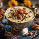 Indian Saffron Garnished Kulfi in Ornate Metal Bowl