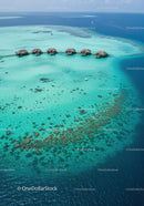 Overwater Bungalows on Vibrant Turquoise Reef with Scenic Ocean View