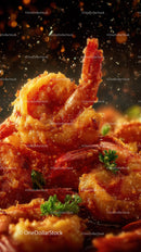 Crispy Fried Shrimp with Parsley on Dark Background