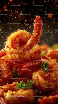 Crispy Fried Shrimp with Parsley on Dark Background
