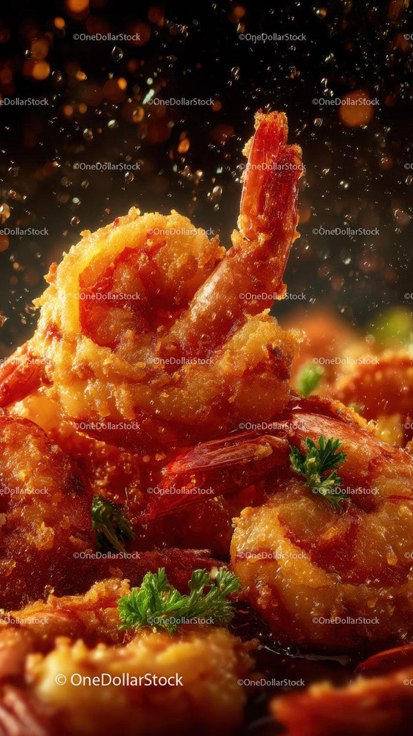 Crispy Fried Shrimp with Parsley on Dark Background