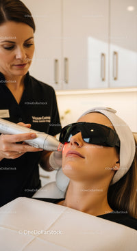 Woman Receiving Laser Facial Treatment in Modern Skincare Clinic