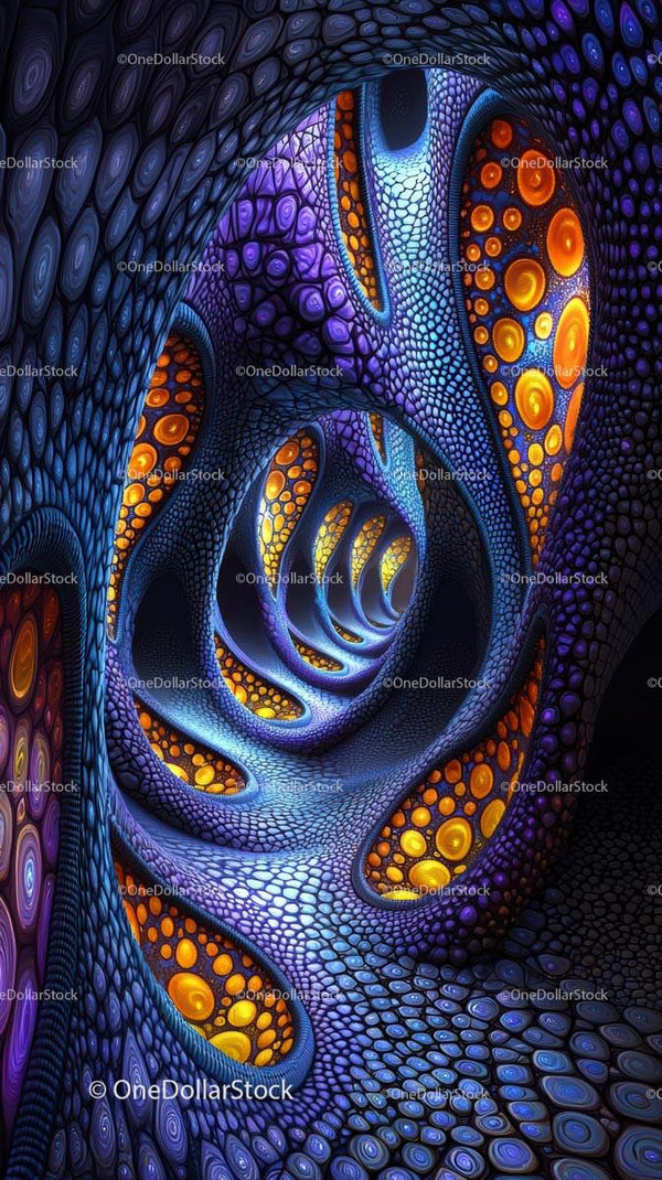 Vivid Abstract Tunnel with Glowing Neon Patterns and Deep Visual Depth