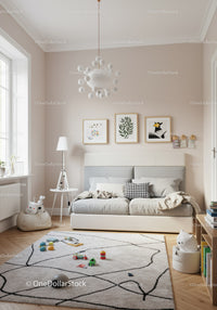 Bright Cozy Living Room with Children Toys and Stylish Decor