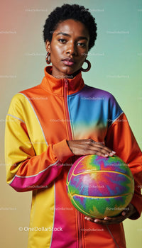 Vibrant Woman with Colorful Basketball Wearing Sportswear
